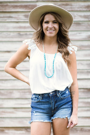 White Crochet Trim Tank - Filly Flair