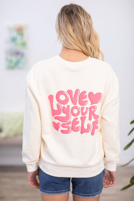 Cream Love Yourself Graphic Sweatshirt - Filly Flair