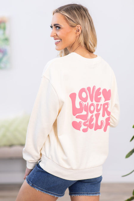 Cream Love Yourself Graphic Sweatshirt - Filly Flair