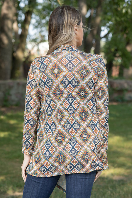 Camel and Teal Multicolor Aztec Cardigan - Filly Flair