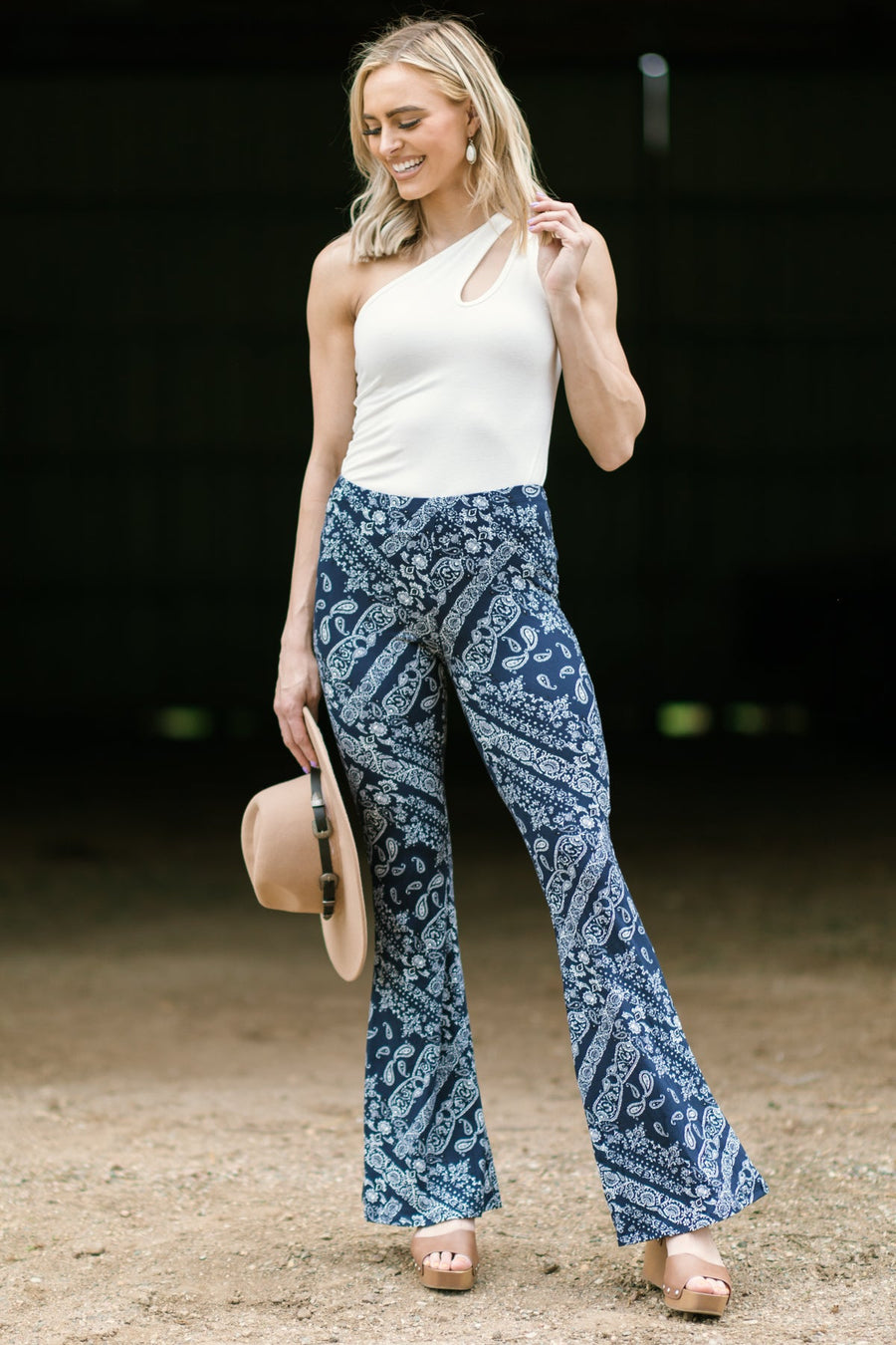 Navy Bandana Print Flare Pants - Filly Flair