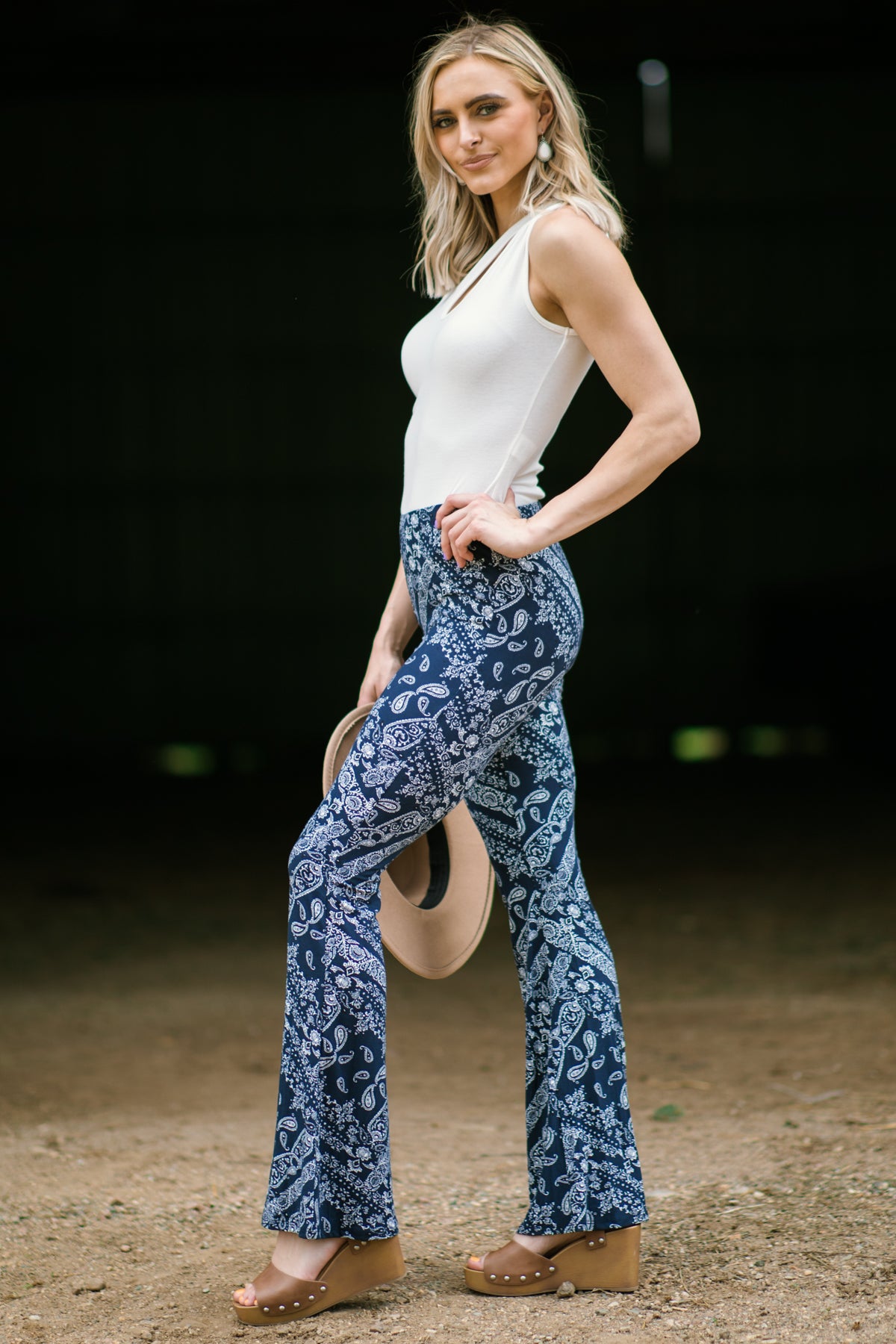 Navy Bandana Print Flare Pants - Filly Flair