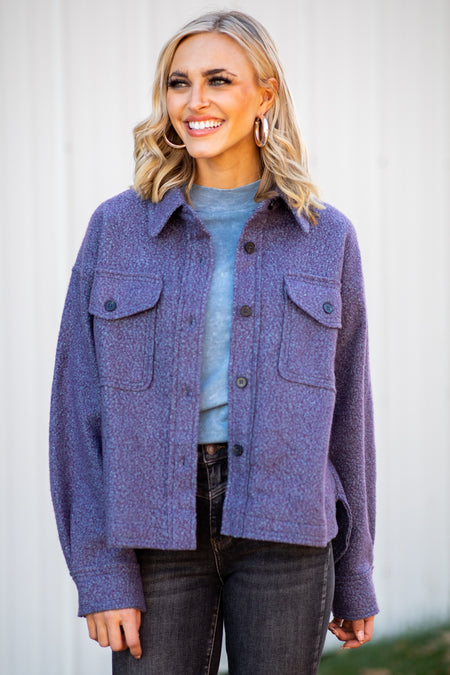 Dusty Blue and Purple Textured Shacket - Filly Flair