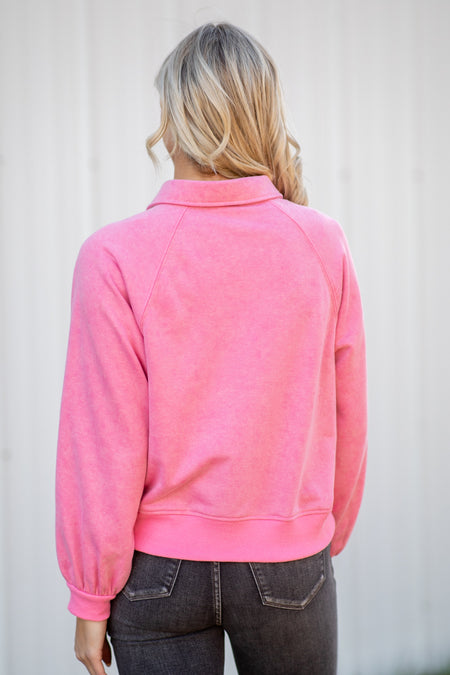 Pink Washed Snap Detail Top - Filly Flair