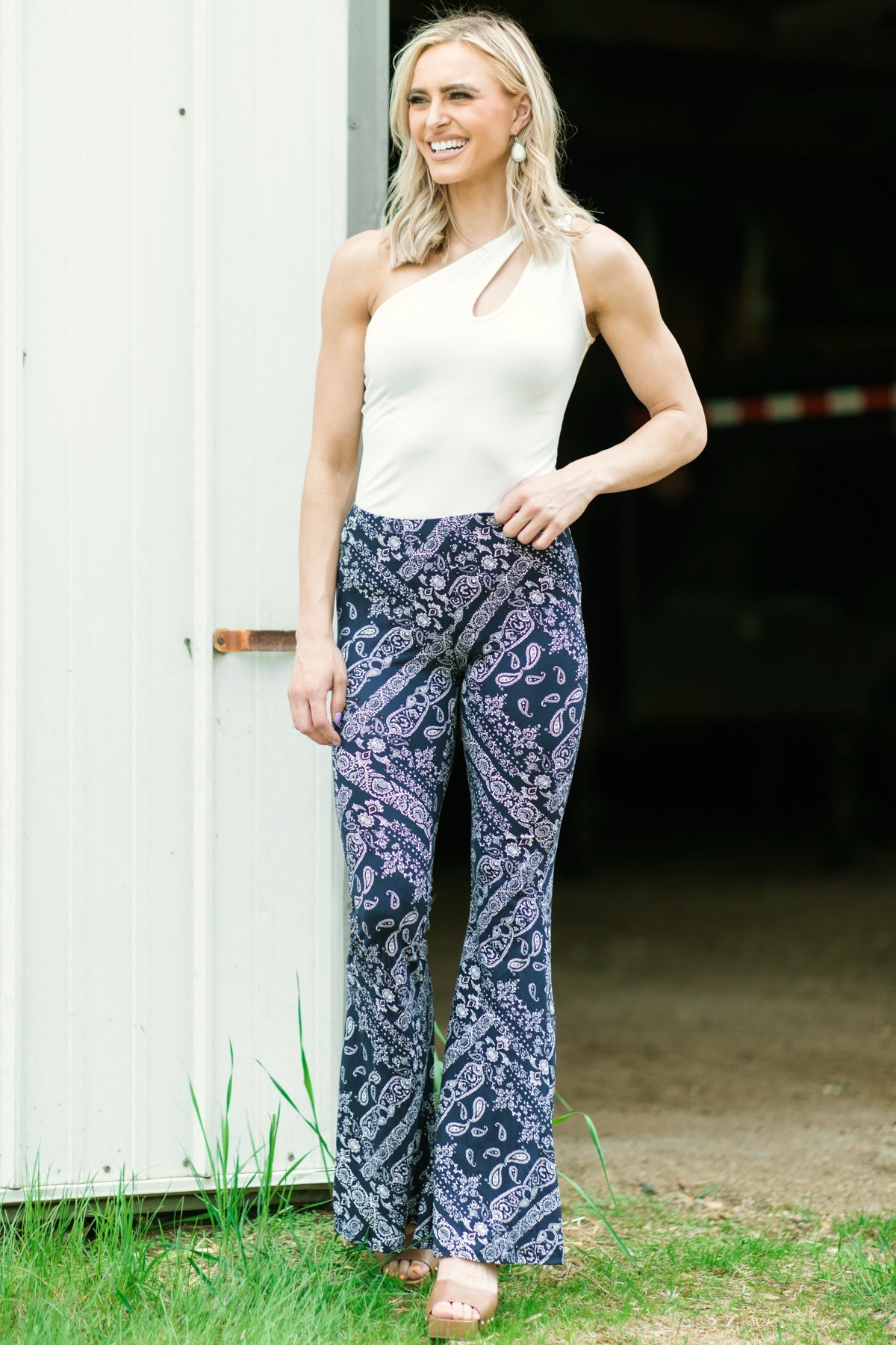 Navy Bandana Print Flare Pants - Filly Flair