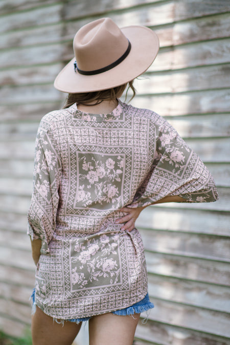 Sage and Blush Floral Geometric Print Top - Filly Flair