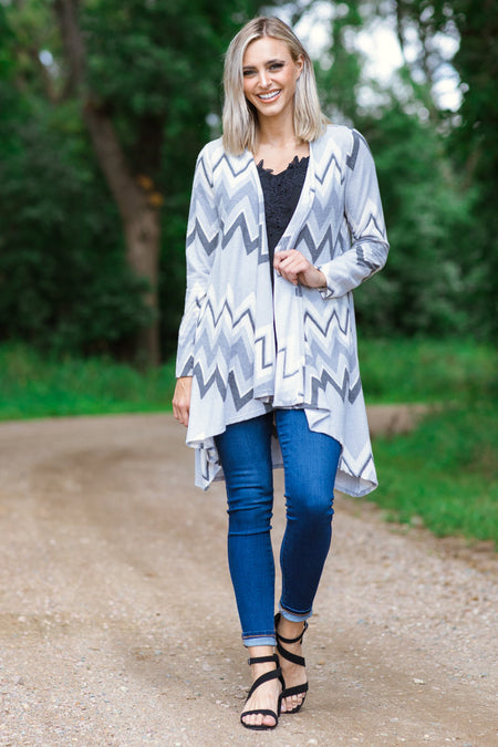 Grey Multicolor Chevron Cardigan - Filly Flair