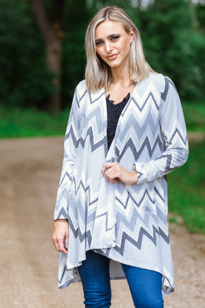 Grey Multicolor Chevron Cardigan - Filly Flair