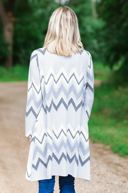 Grey Multicolor Chevron Cardigan - Filly Flair