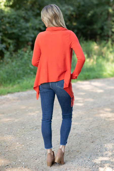 Rust Fringe Trim Cardigan - Filly Flair