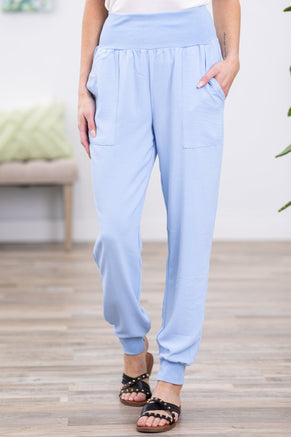 Pastel Blue Airflow Wide Waistband Joggers - Filly Flair