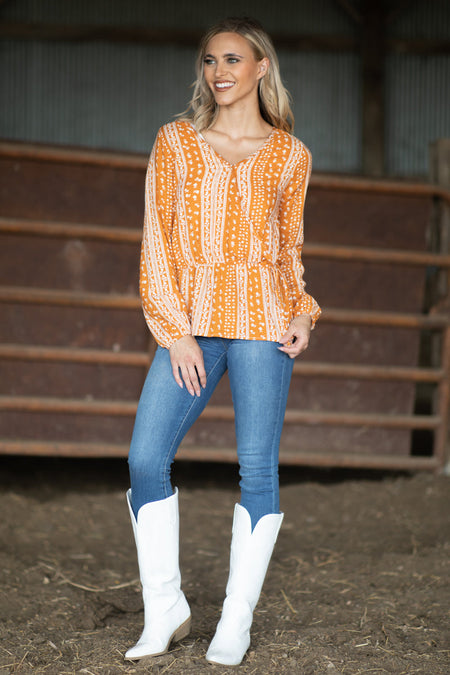 Orange Floral Print Peplum Top - Filly Flair