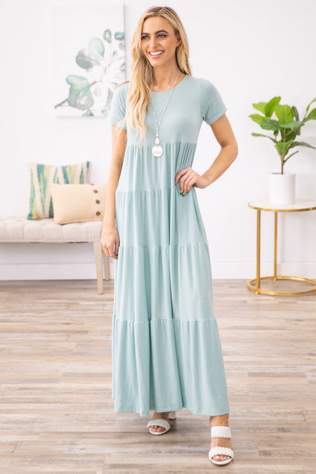 Mint Short Sleeve Maxi Dress - Filly Flair