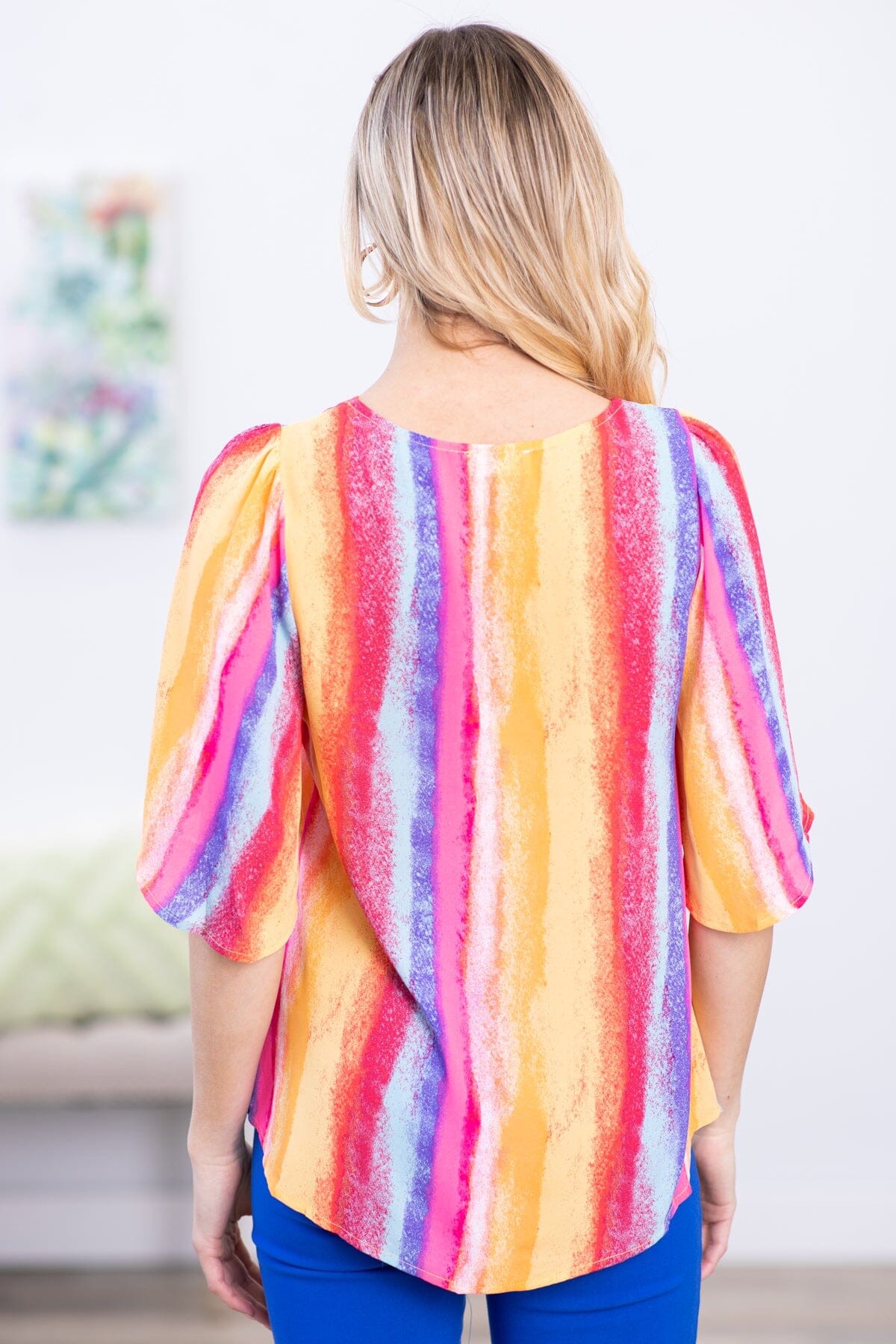 Red and Yellow Multicolor Vertical Stripe Top - Filly Flair