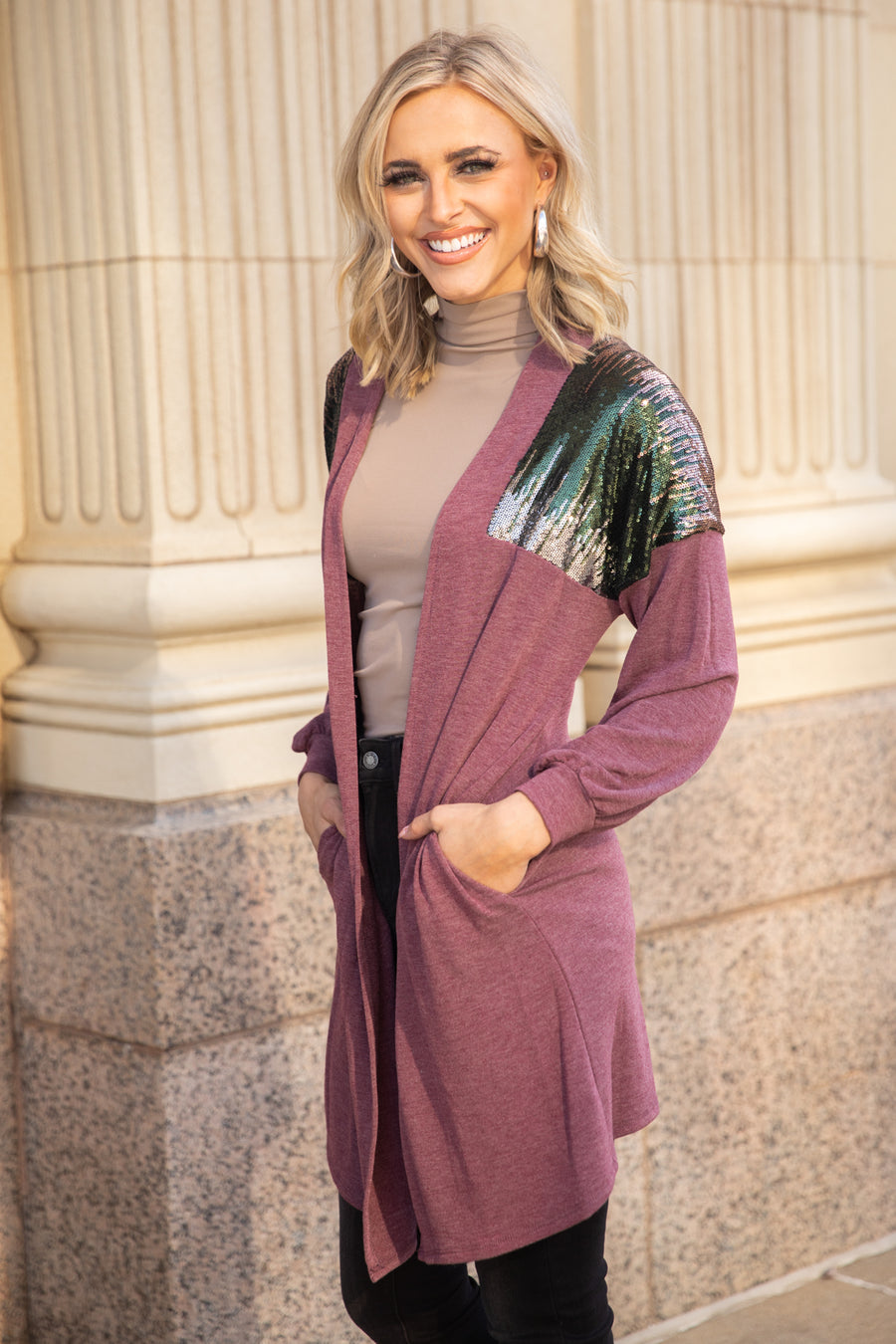 Mauve Cardigan With Sequin Shoulders - Filly Flair