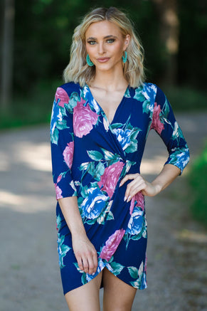 Navy and Dusty Rose Floral Print Dress - Filly Flair