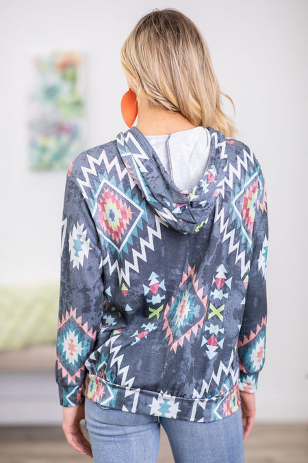 Steel Multicolor Aztec Print Hoodie - Filly Flair