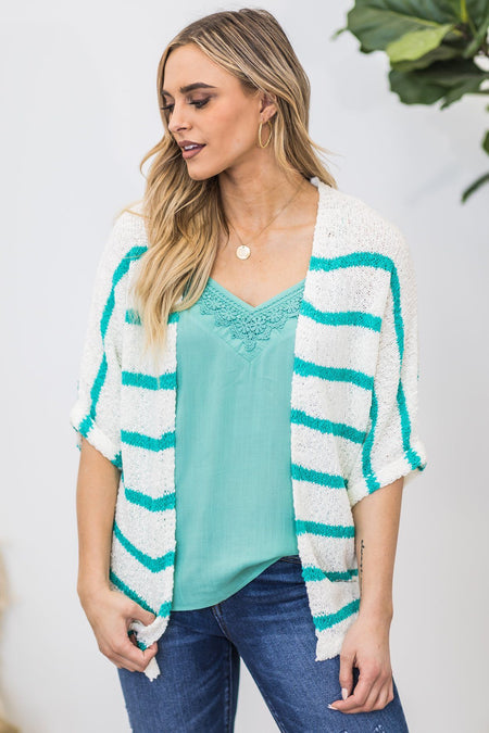 Ivory and Turquoise Striped Cardigan - Filly Flair