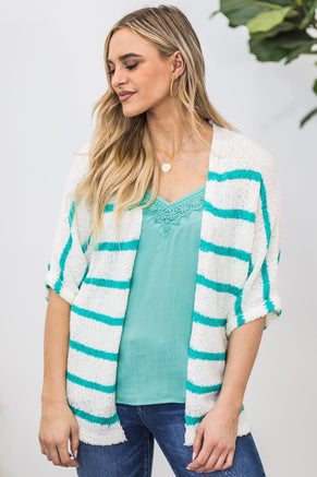 Ivory and Turquoise Striped Cardigan - Filly Flair