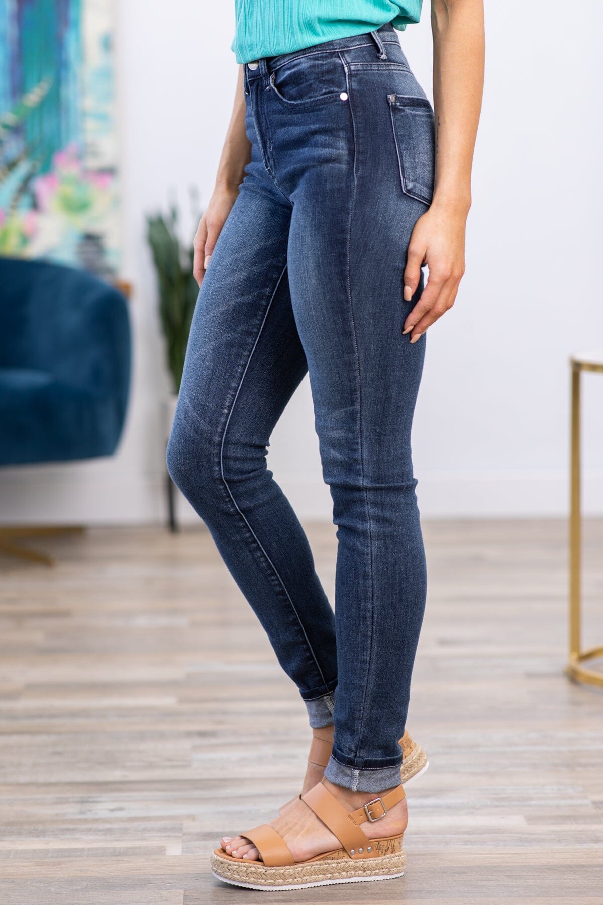 Judy Blue Dark Wash Jeans With Whiskering · Filly Flair