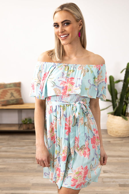 Turquoise and Pink Floral Ruffle Top Dress - Filly Flair