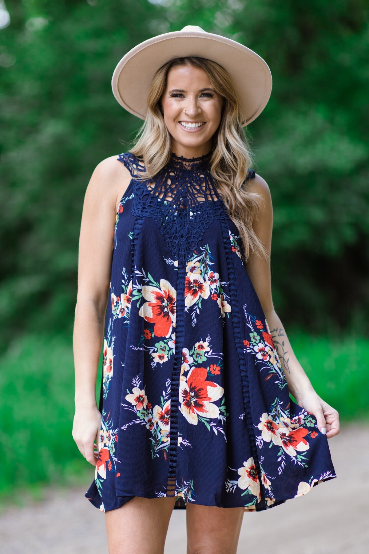 Navy and red outlet floral dress