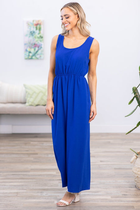 Cobalt Sleeveless Jumpsuit With Pockets - Filly Flair