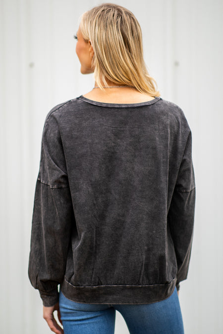 Charcoal Acid Wash Dolman Sleeve Top - Filly Flair