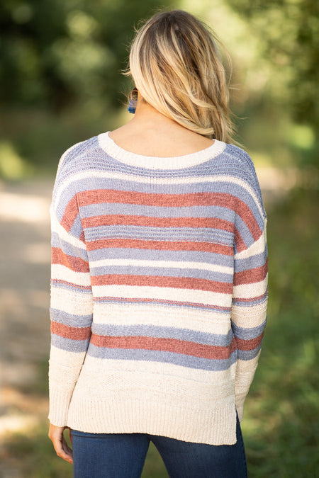 Dusty Blue and Wine Stripe Sweater - Filly Flair