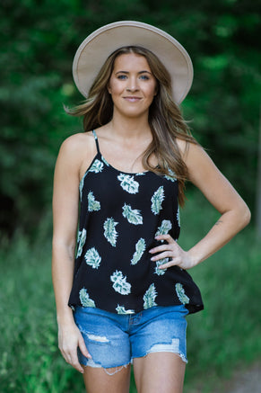 Black and Green Leaf Print Tank - Filly Flair