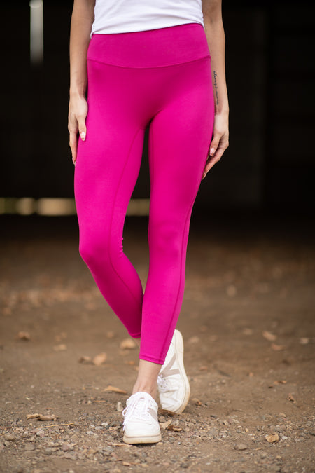 Pink High Waist Wide Waistband Leggings - Filly Flair