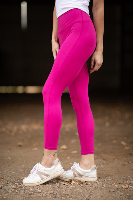 Pink High Waist Wide Waistband Leggings - Filly Flair