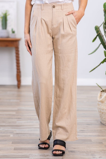 Tan Wide Leg Trouser Pants - Filly Flair