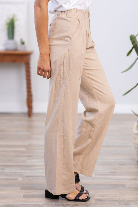 Tan Wide Leg Trouser Pants - Filly Flair