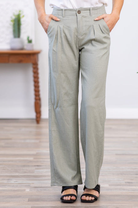 Dark Sage Wide Leg Trouser Pants - Filly Flair