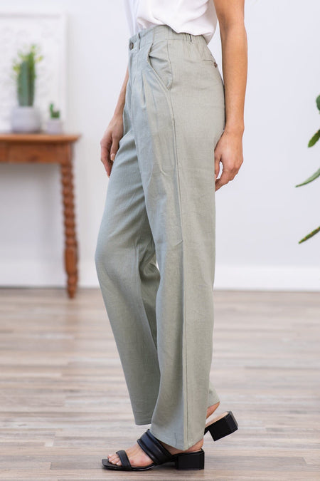 Dark Sage Wide Leg Trouser Pants - Filly Flair