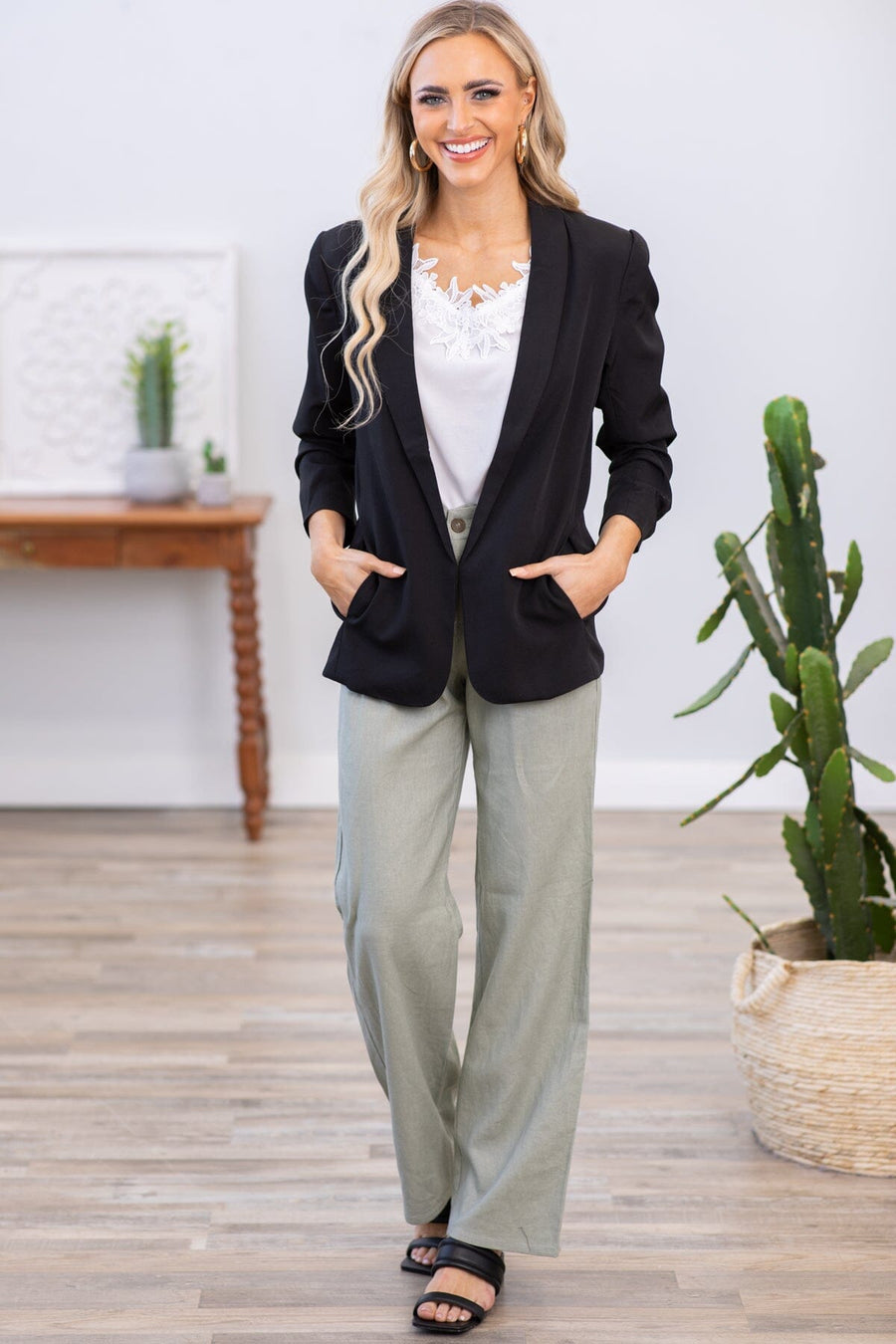 Dark Sage Wide Leg Trouser Pants - Filly Flair