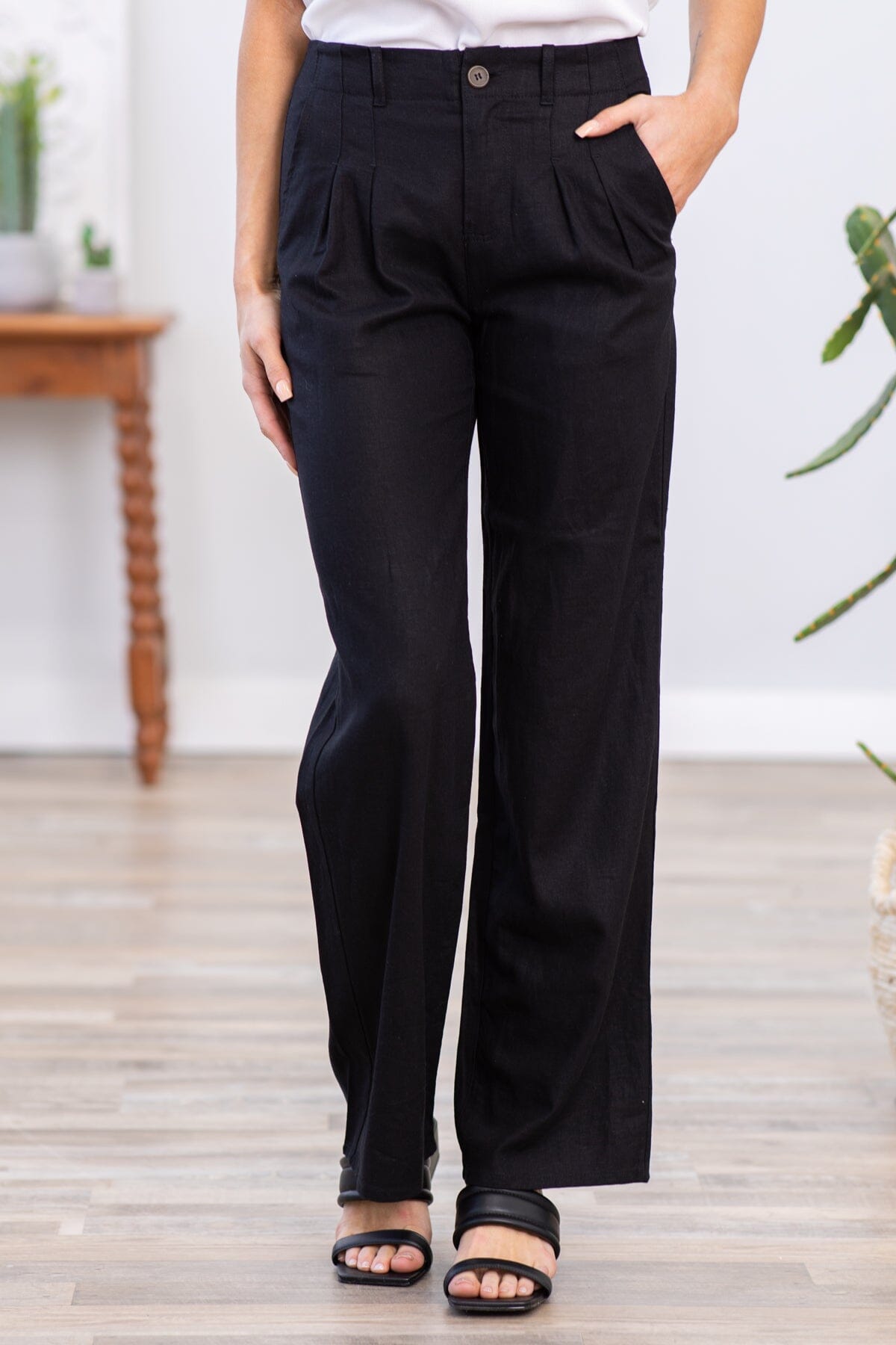 Monochromatic Work Outfit: Petite Black Wide Leg Trouser Pants