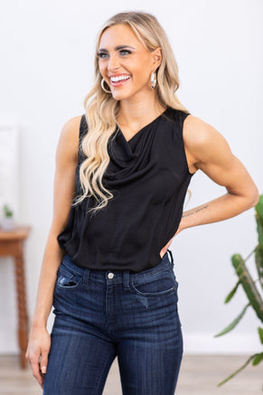 Black Drape Neck Textured Tank - Filly Flair