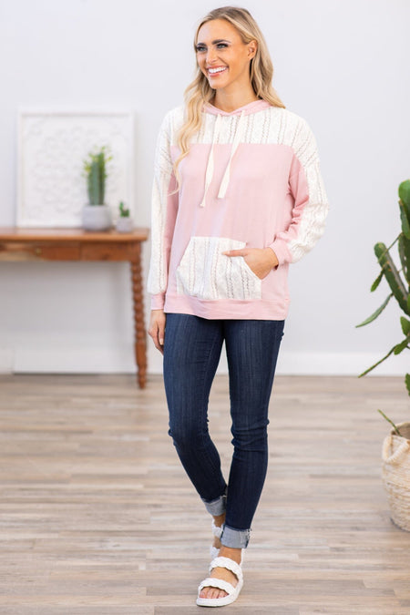 Blush and Ivory Yoke Hooded Top - Filly Flair