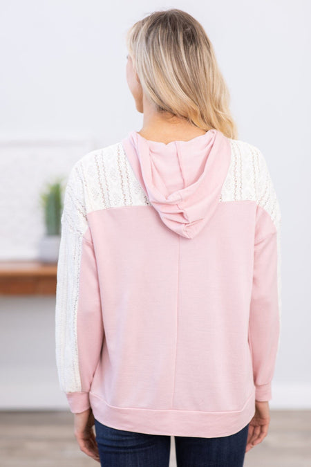 Blush and Ivory Yoke Hooded Top - Filly Flair