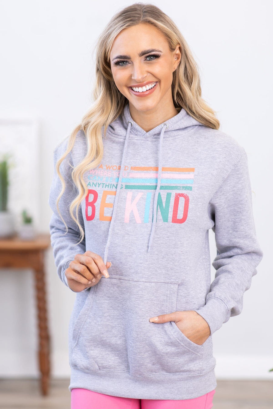 Grey Multicolor Be Kind Graphic Hoodie - Filly Flair