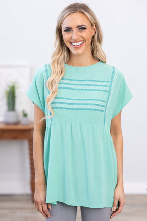 Mint Crochet Detail Babydoll Top - Filly Flair