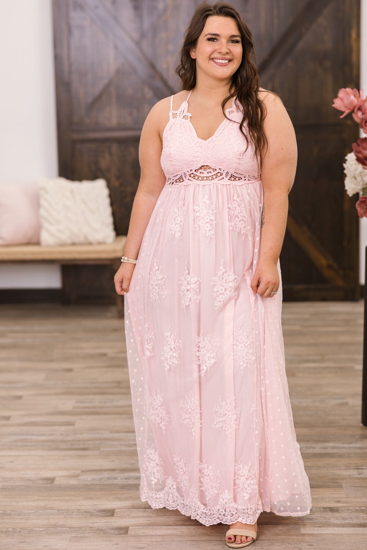 Blush crochet maxi dress sale