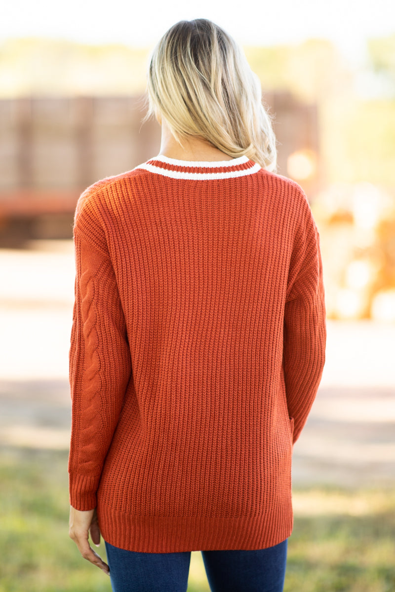 Rust Cable Knit Button Up Cardigan - Filly Flair