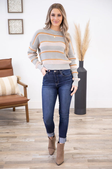 Pastel Blue and Oatmeal Stripe Sweater - Filly Flair