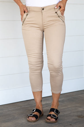 Khaki Zippered Pocket Pants - Filly Flair