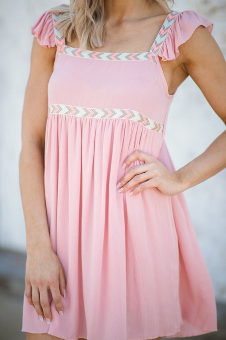 Baby Pink Chevron Trim Babydoll Dress - Filly Flair