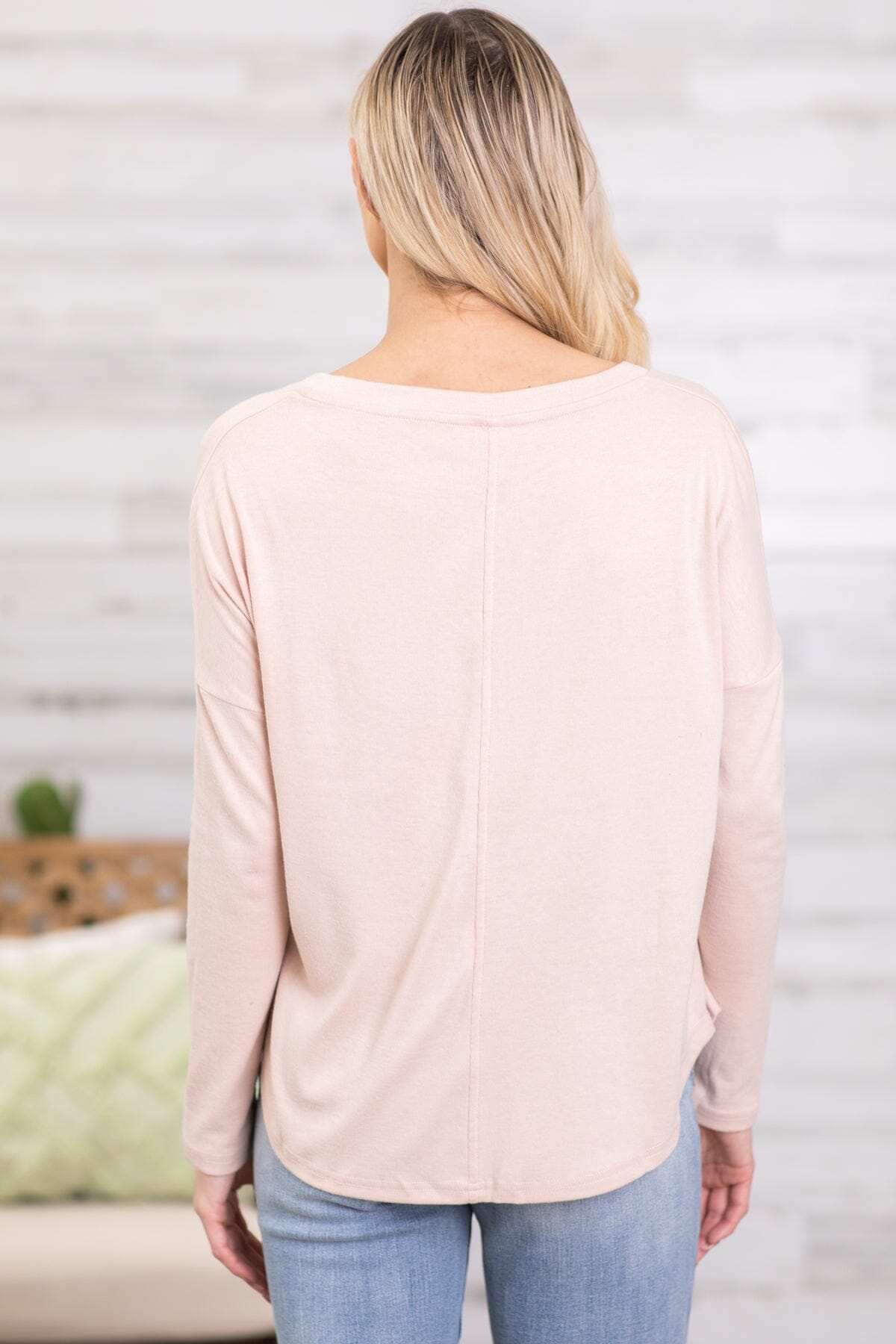 Beige V-Neck Long Sleeve Top - Filly Flair