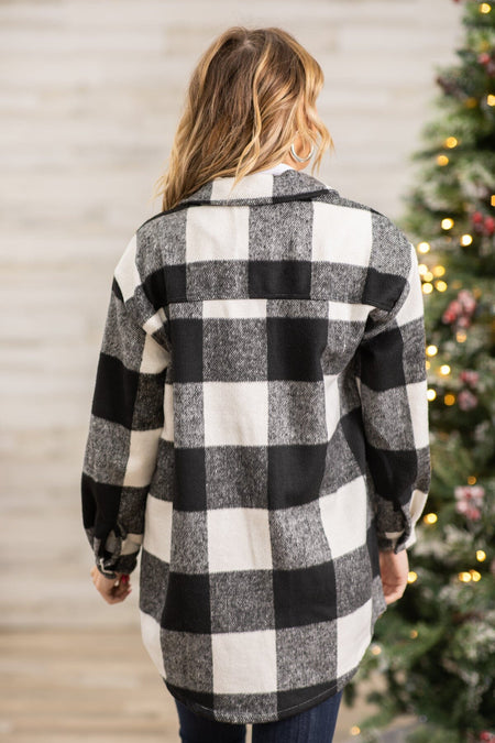 White and Black Buffalo Plaid Shacket - Filly Flair